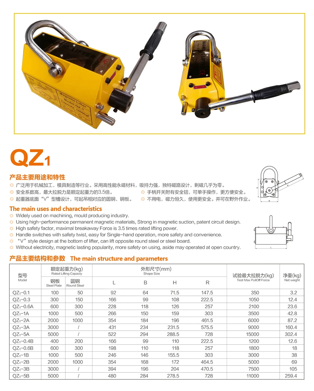 Lifter Magnetic Lifter Permanent Magnet Lifter 2000kg Manual Permanent Magnet Lifter for Steel Plate Magnetic Lifting